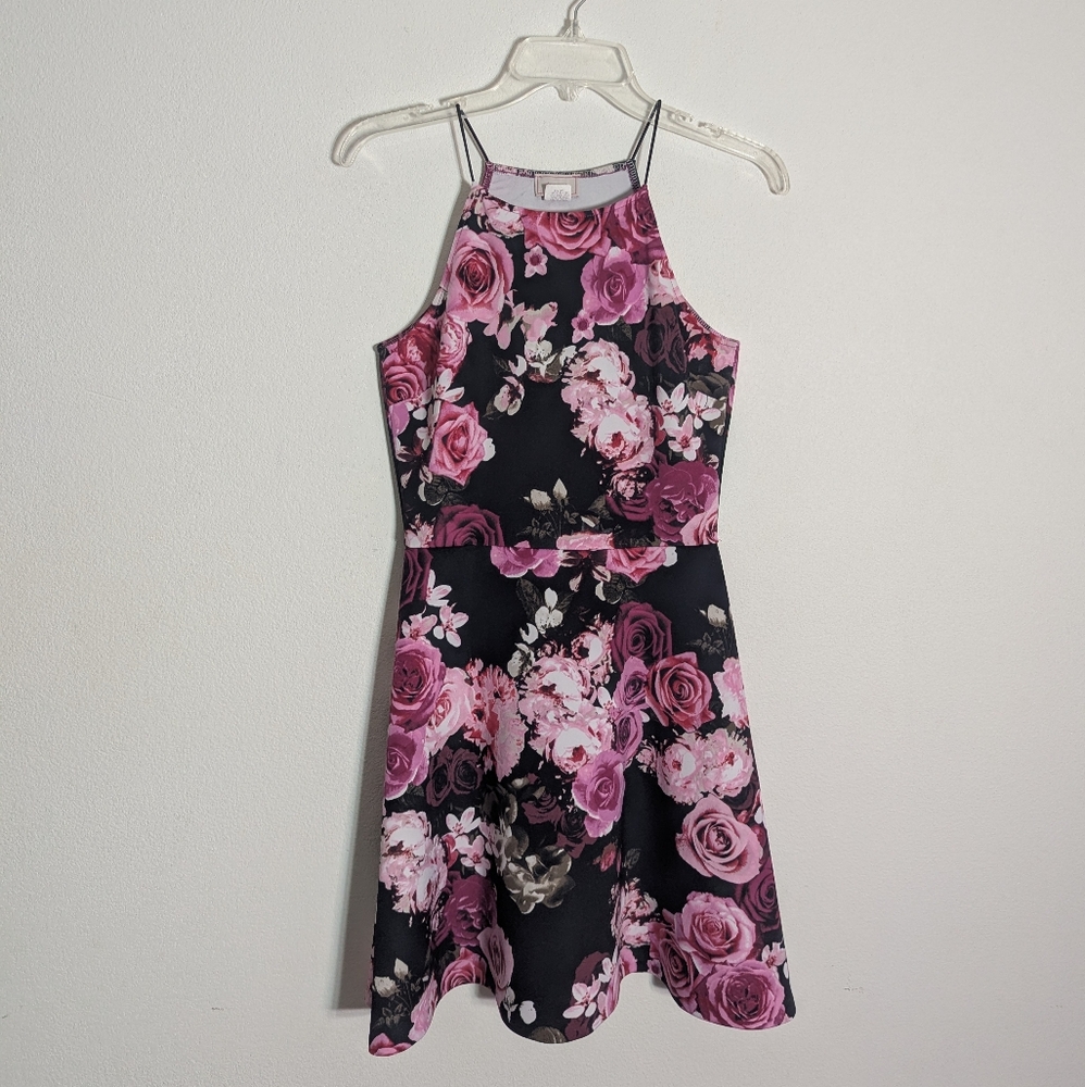 Vintage Y2K 90s Womens Dress Babydoll Floral‎ Pink Roses Halter Fit Flare Medium